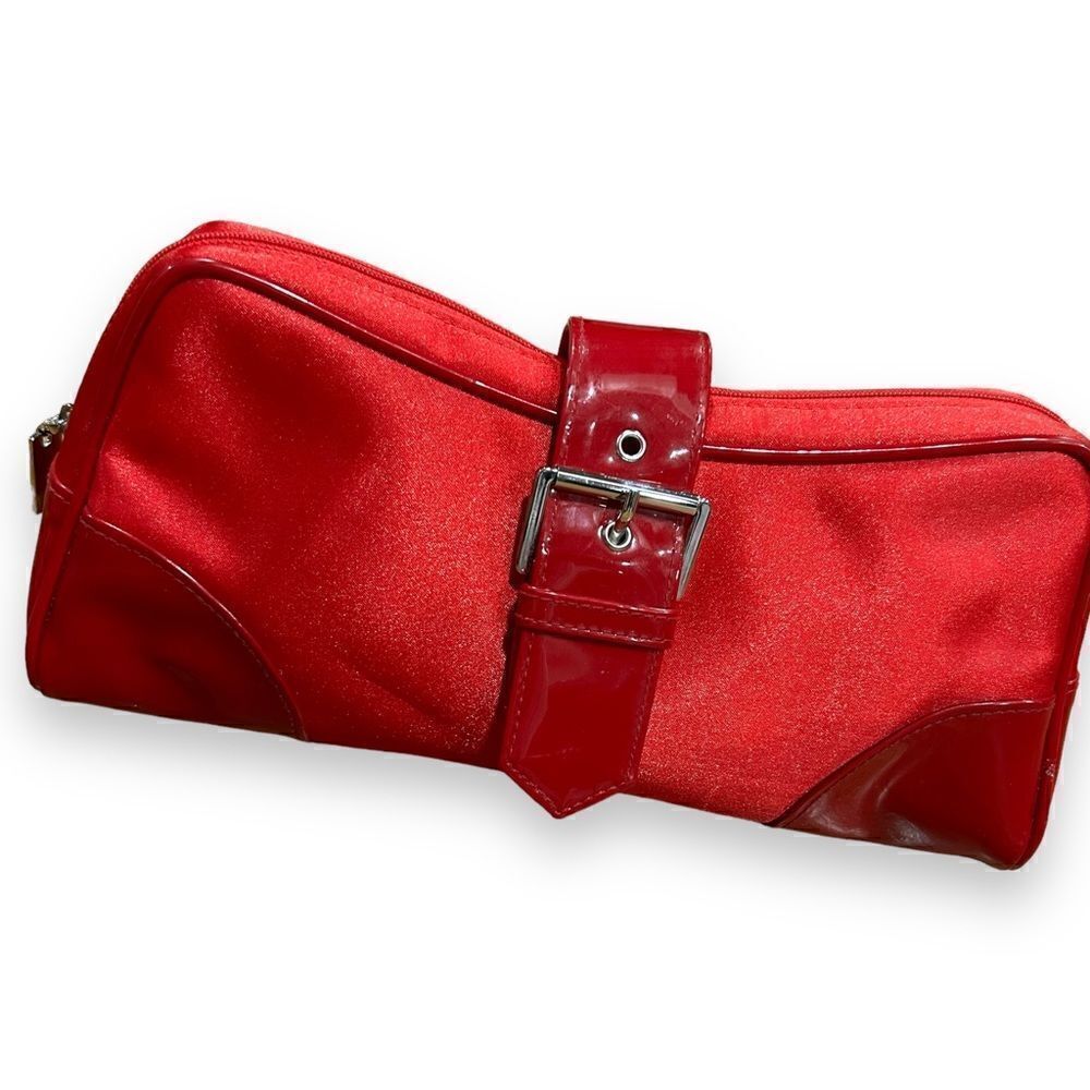 Revolve Dior Vintage Parfum Red Satin Toiletry Bag or Purse Clutch with Buckle